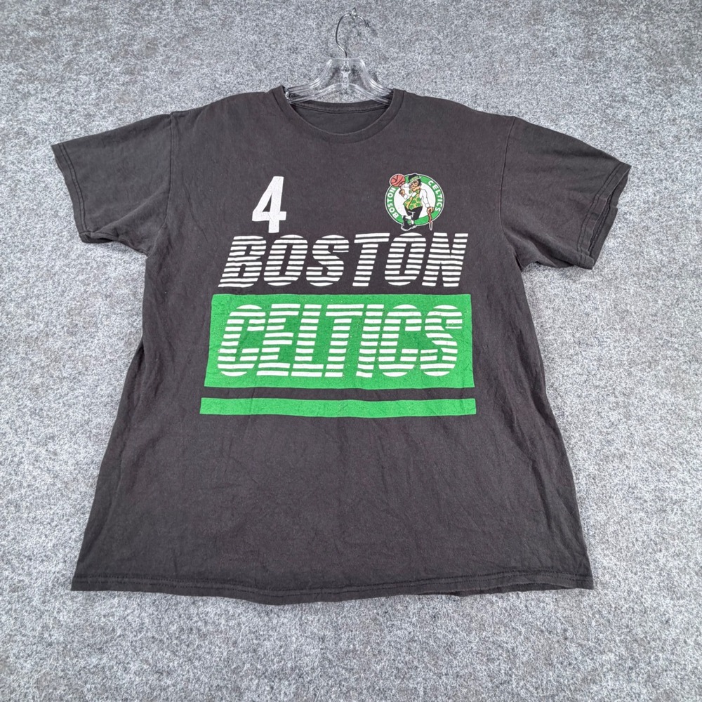 Vtg Boston Celtics NBA Graphic T-Shirt Mens L Black Spellout Logo Leprechaun Tee